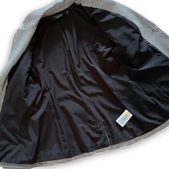 Ralph Lauren Women's Size 8 Black White Cotton Houndstooth Jacket Blazer Classic - Picture 4 of 11